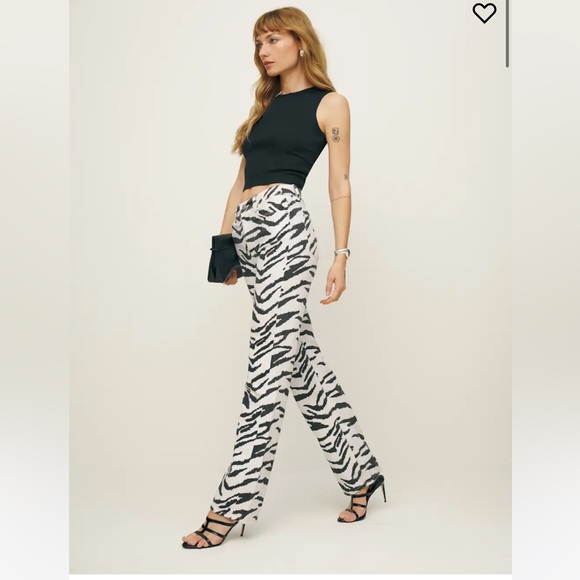 Reformation Cynthia High Rise Straight Long Jeans Zebra - Picture 2 of 10